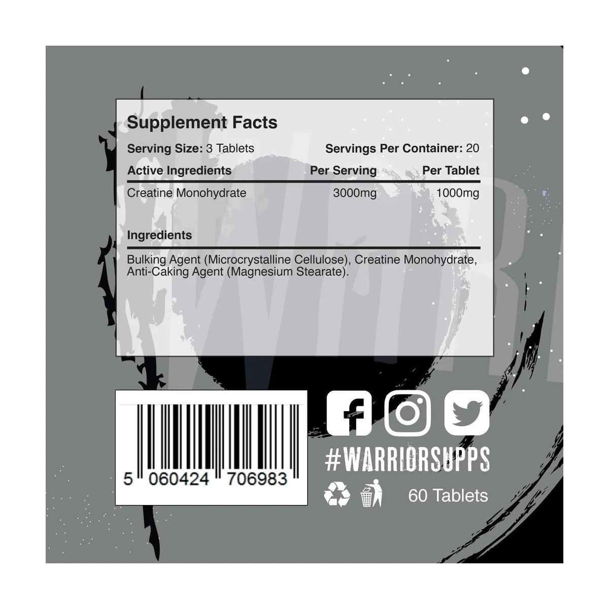 Warrior Creatine Monohydrate Tabletten - 60 tabs