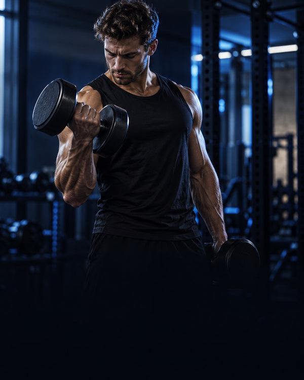 Mann beim Krafttraining mit Kurzhantel im Studio